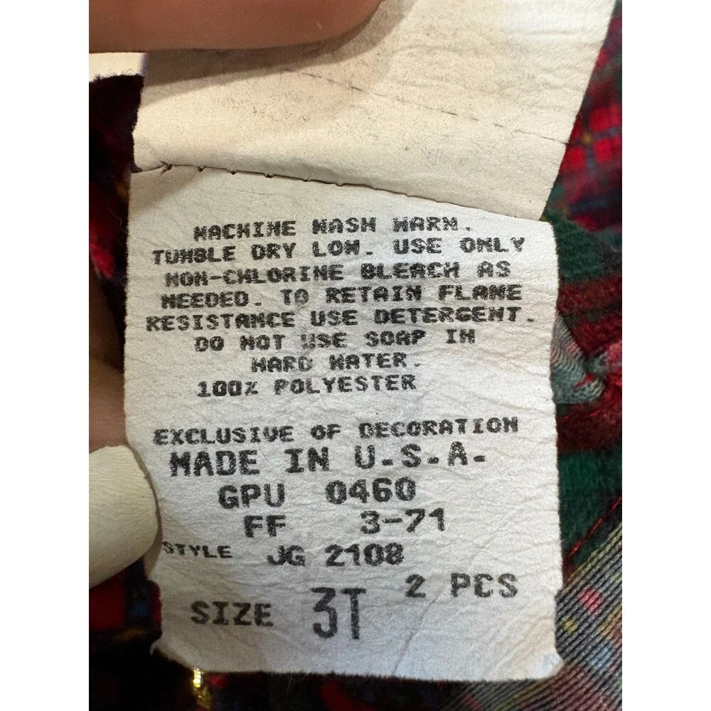 VINTAGE Jackie's Girls 3T Plaid Ruffle Top Pants Set Christmas Tartan Made in US - Picture 12 of 14